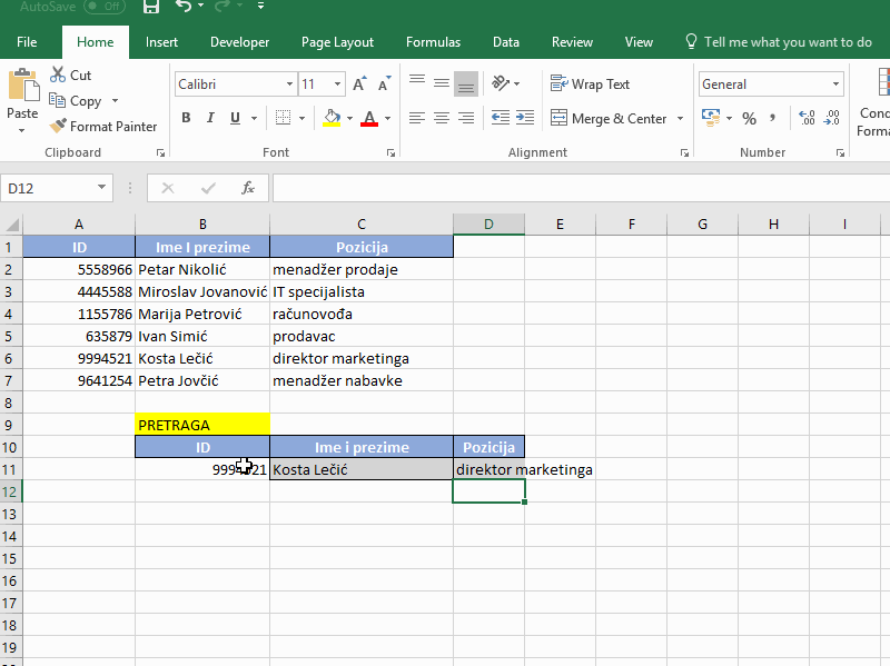Excel vlookup